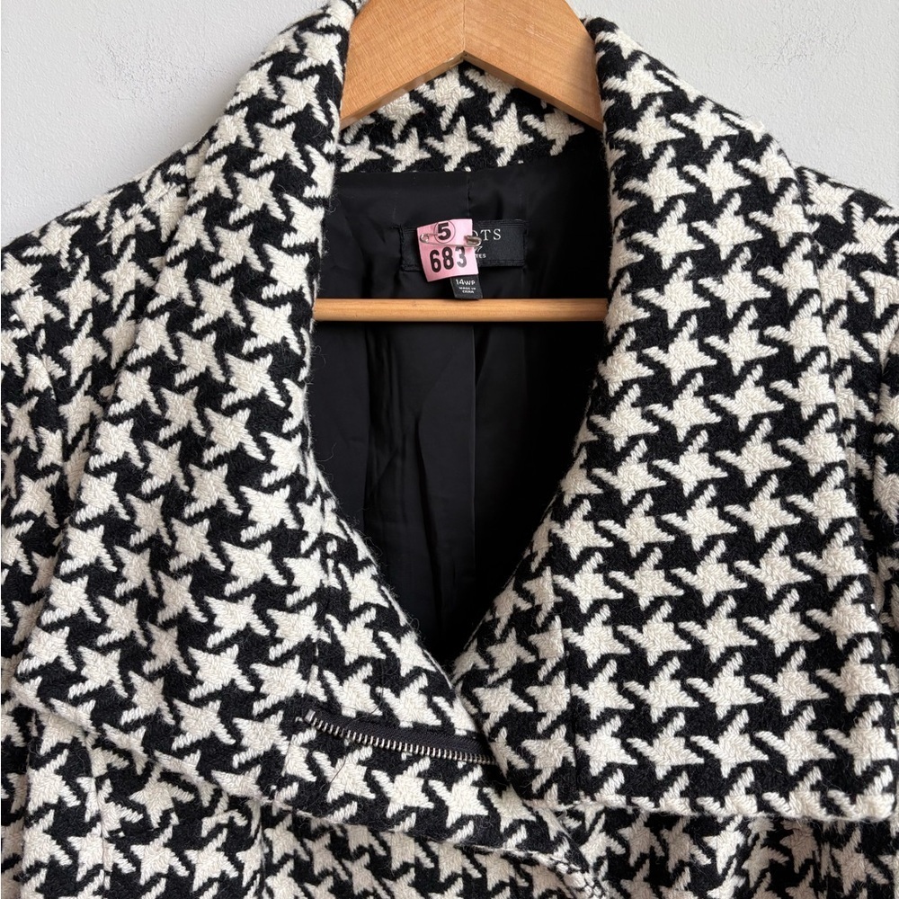 Talbots Houndstooth Wool-Blend Asymmetrical Zip Moto-Style Jacket Size 14WP - Picture 4 of 10